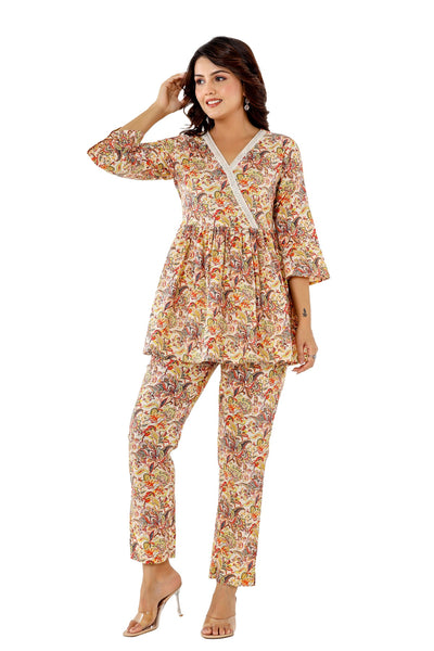 Cotton Printed Floral Co-Ord Set For Women Partywear Dress Multicolor