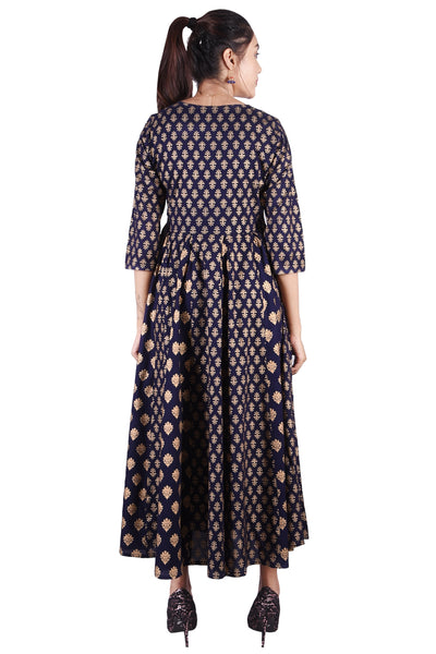 Gold Print Anarkali blue designer kurti for women