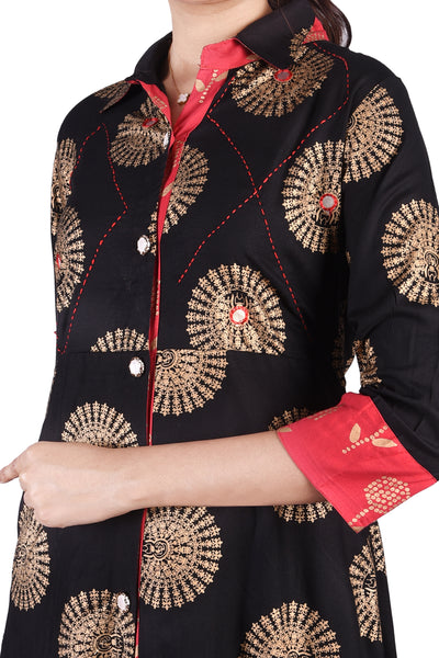 Indian Kurti For Women Gold Print Long Partywear Dress