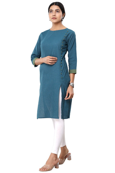 Blue Kantha Embroidery Casual Kurta For Women