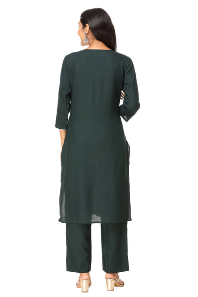 Indian Women Green Embroidered Causal Kurta with Trouser