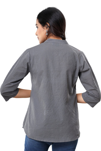 Casual Plain Top With Grey Color