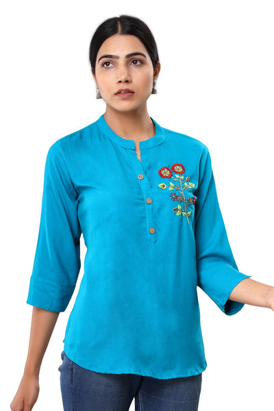 Blue Top For Women Partywear Pull-on Closure