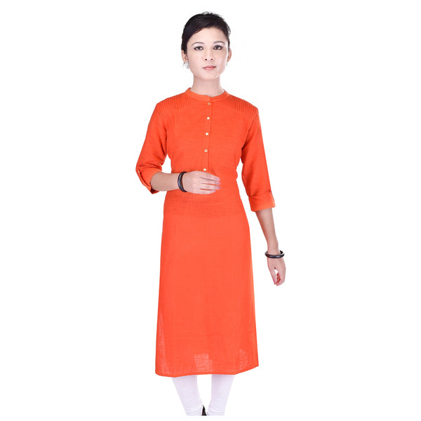 Cotton Orange Solid Straight Kurta for Casual Wear For Women
