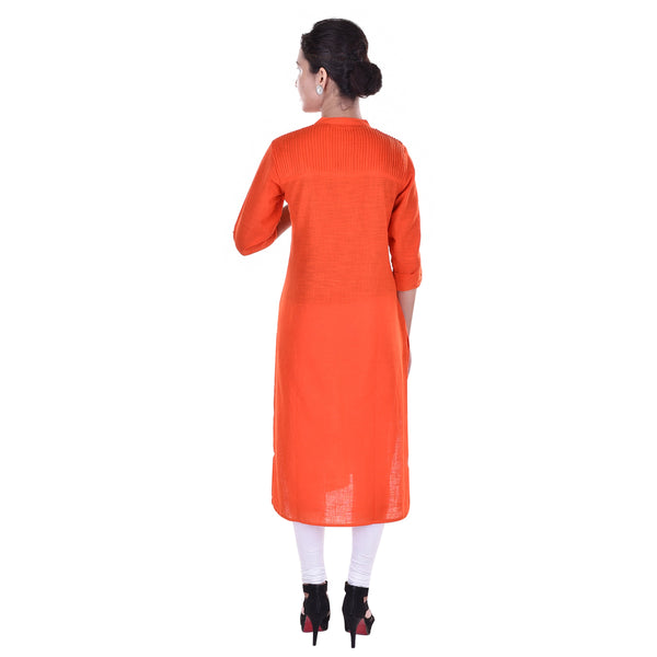 Cotton Orange Solid Straight Kurta for Casual Wear For Women