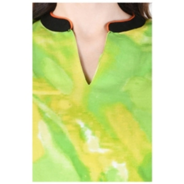 Women's Lime Green Printed Kurti Top – Indian Tunic Dress for Women