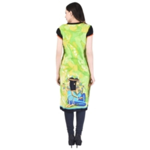 Women's Lime Green Printed Kurti Top – Indian Tunic Dress for Women