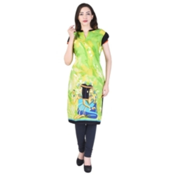 Women's Lime Green Printed Kurti Top – Indian Tunic Dress for Women