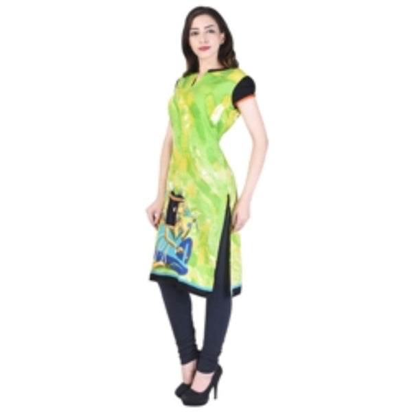 Women's Lime Green Printed Kurti Top – Indian Tunic Dress for Women