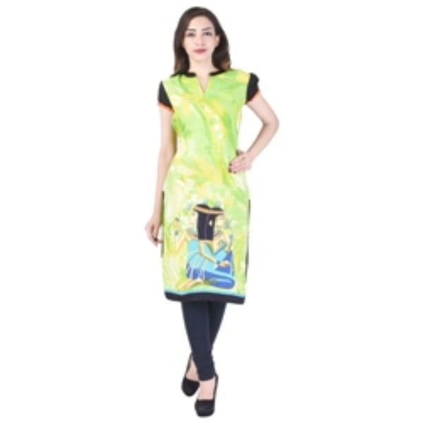 Women's Lime Green Printed Kurti Top – Indian Tunic Dress for Women