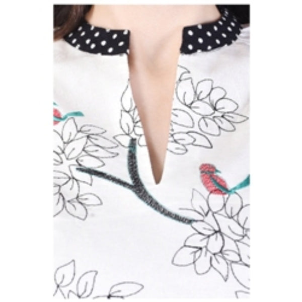 Women's Off-White Printed Straight Kurti Top – Artistic Tree Print Ethnic Tunic
