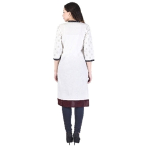 Women's Off-White Printed Straight Kurti Top – Artistic Tree Print Ethnic Tunic