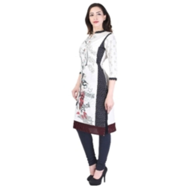 Women's Off-White Printed Straight Kurti Top – Artistic Tree Print Ethnic Tunic