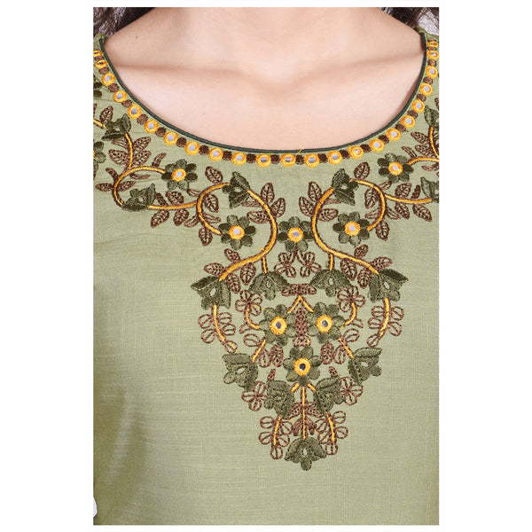 Women's Sage Green Embroidered Kurti with Tiered Skirt – Festive Ethnic Set