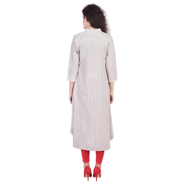 Stripped Flared High-Low Kurti with Tassel Details