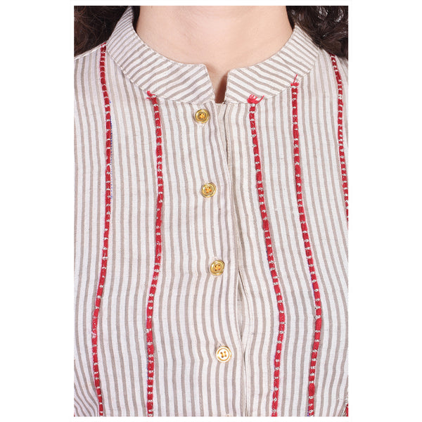 Stripped Flared High-Low Kurti with Tassel Details
