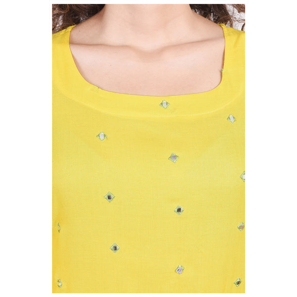 Women's Yellow Mirror Work Anarkali Kurti – Indian Maxi Dress & Festive Tunic