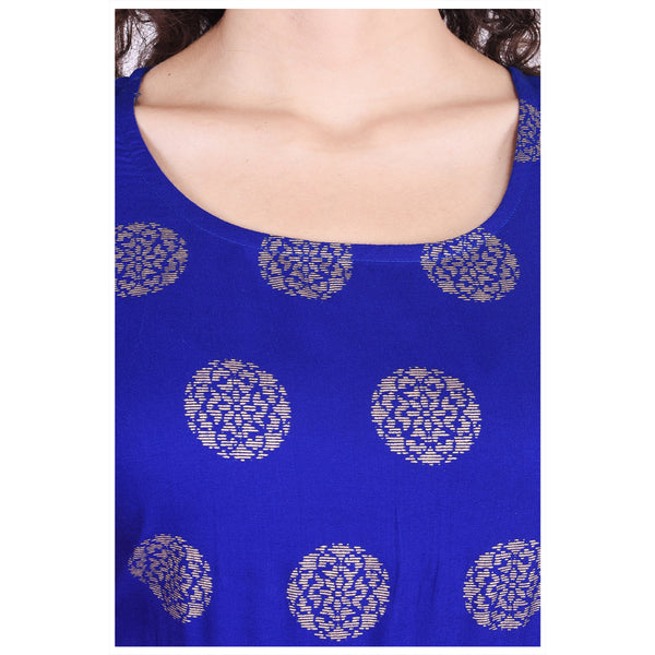 Vibrant Red and Royal Blue Flared Gold Printed Anarkali Kurti