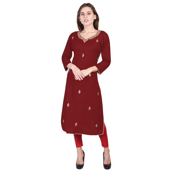 Elegant Maroon/Red Straight Kurti with Intricate Golden Embroidery