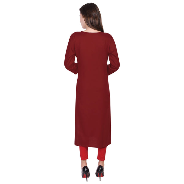 Elegant Maroon/Red Straight Kurti with Intricate Golden Embroidery