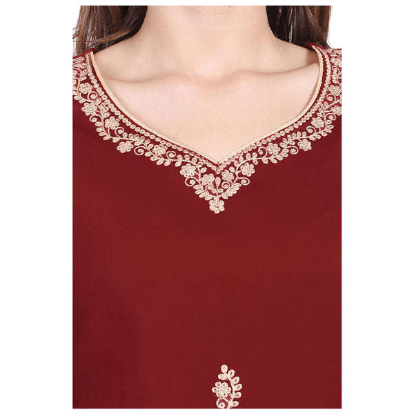 Elegant Maroon/Red Straight Kurti with Intricate Golden Embroidery