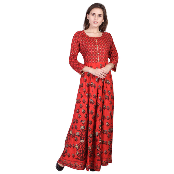 Festive Red and Gold Flared Anarkali Maxi Kurta