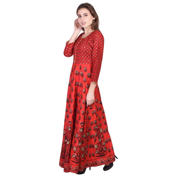 Festive Red and Gold Flared Anarkali Maxi Kurta