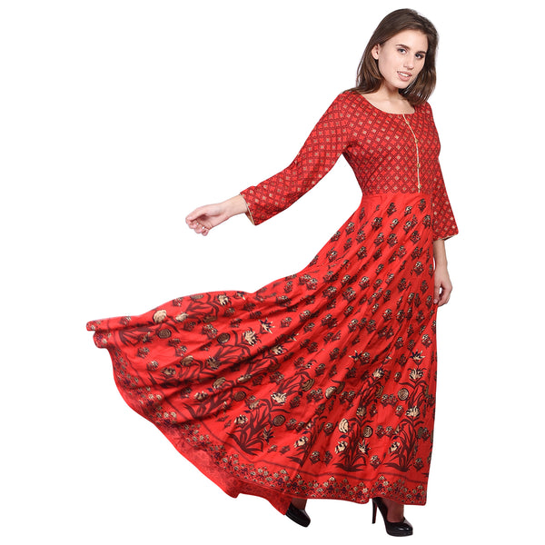Festive Red and Gold Flared Anarkali Maxi Kurta