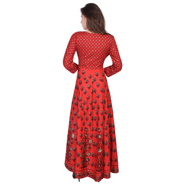 Festive Red and Gold Flared Anarkali Maxi Kurta