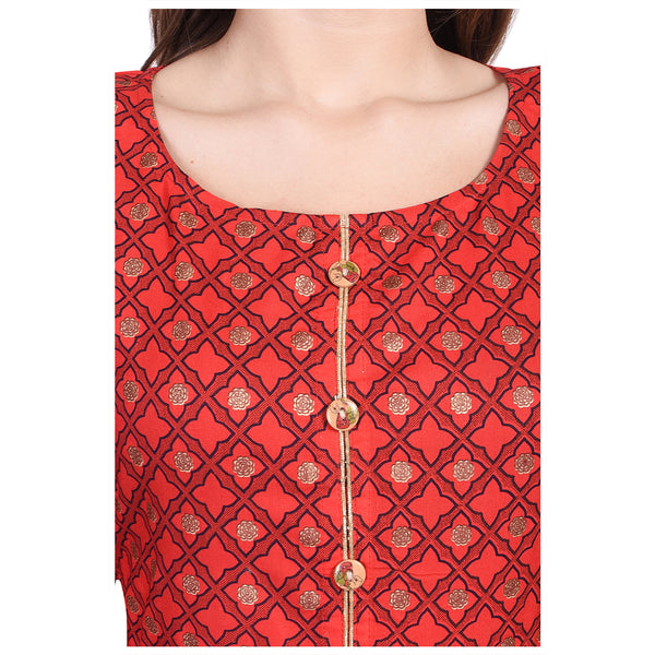 Festive Red and Gold Flared Anarkali Maxi Kurta