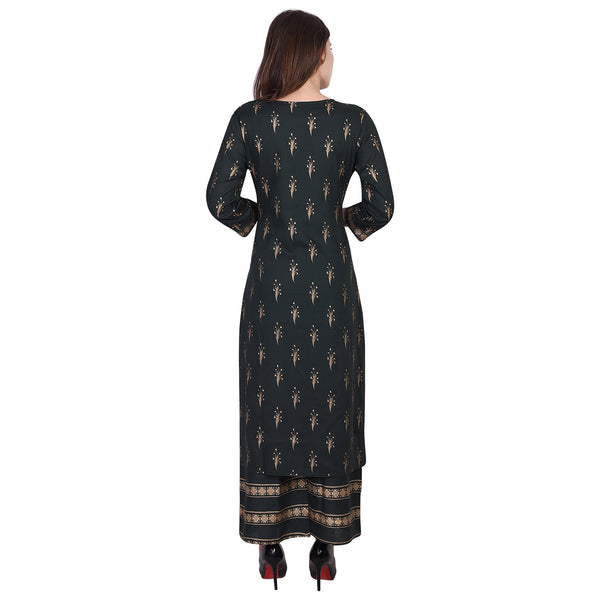 Women's Blue Printed Straight Kurta with Palazzo Set | Ethnic Tunic Top & Wedding Party Dress