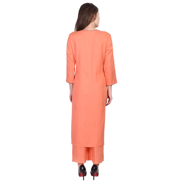 Elegant Peach Embroidered Straight Kurta Set with Palazzo