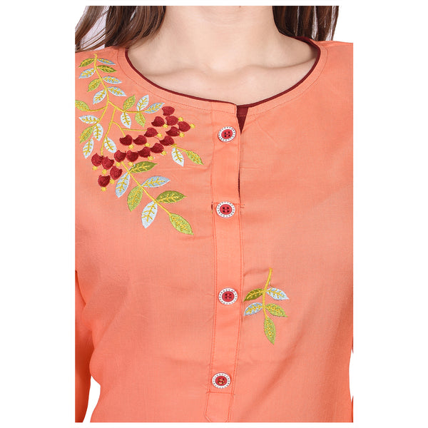 Elegant Peach Embroidered Straight Kurta Set with Palazzo