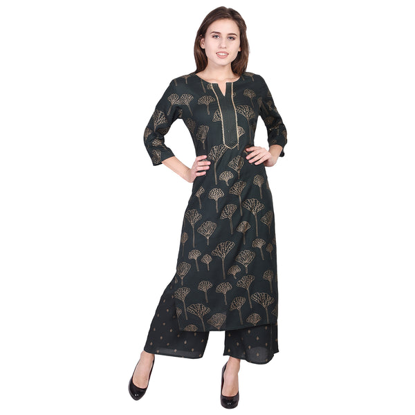 Royal Blue Leaf Print Kurti & Palazzo Pants Set | Festive Indian Ethnic Wear for Women