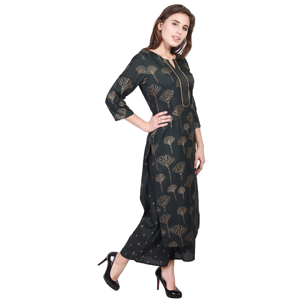 Royal Blue Leaf Print Kurti & Palazzo Pants Set | Festive Indian Ethnic Wear for Women
