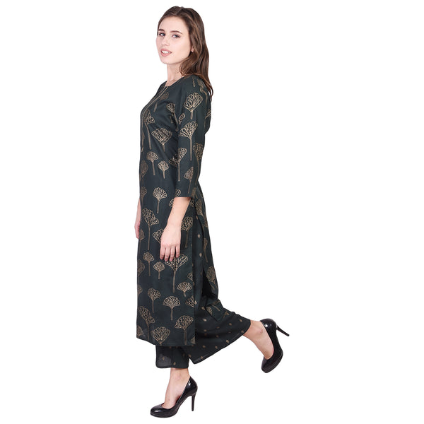 Royal Blue Leaf Print Kurti & Palazzo Pants Set | Festive Indian Ethnic Wear for Women