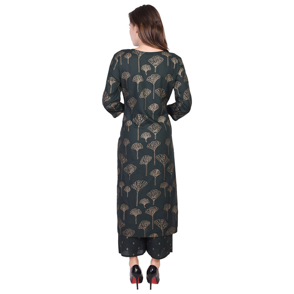 Royal Blue Leaf Print Kurti & Palazzo Pants Set | Festive Indian Ethnic Wear for Women