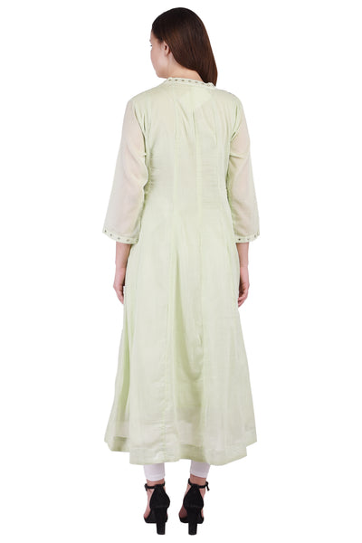 Women's Pastel Green Front-Slit Anarkali Kurta | Flared Ethnic Tunic & Wedding Party Wear
