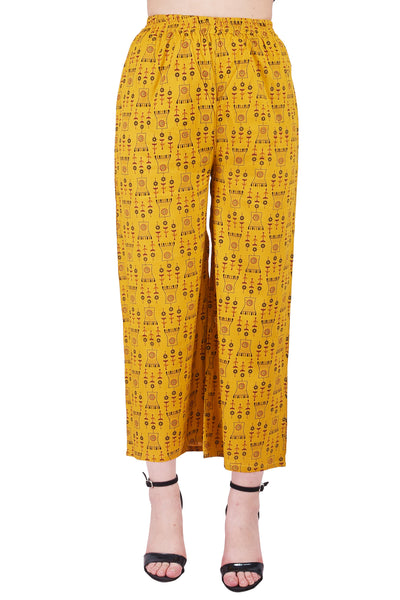 Women's Mustard Yellow Printed Straight Kurta with Palazzo Set | Ethnic Tunic Top & Party Wear Dress