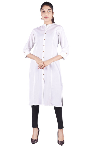 Classic Pristine White Button-Down Straight Kurta with Side Pockets