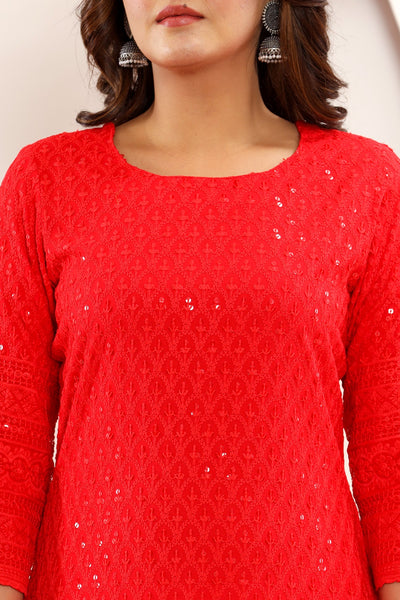 Indian Partywear Kurta For Women Dress Kurti Red