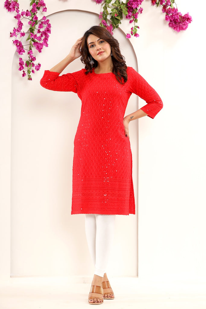 Gorgeous Red Colored Party Wear Kurti And Suits With Lace Work Dupatta –  Chandler Fashions