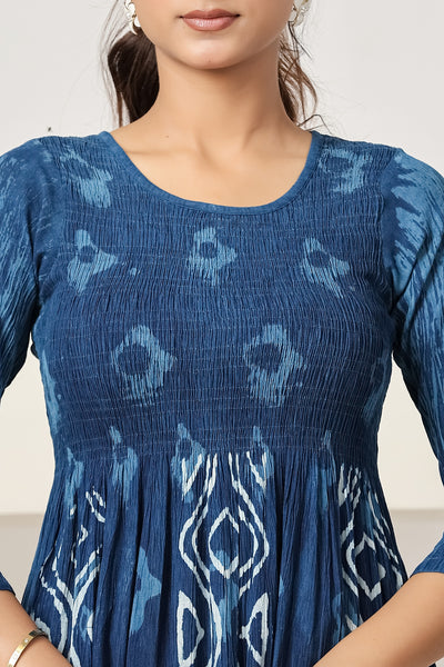 Women's Maxi Dress Casual Blue Printed A-Line Dress | 3/4 Sleeve Summer Beach Dress
