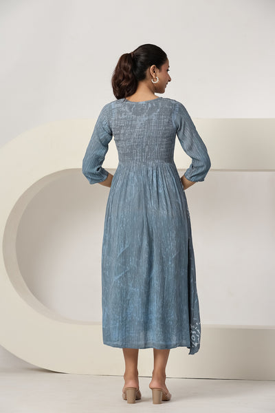 Women's Casual Gray Maxi Dress | Printed A-Line Summer Dress | 3/4 Sleeve Beach Dress