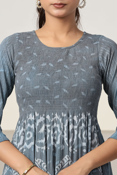 Women's Casual Gray Maxi Dress | Printed A-Line Summer Dress | 3/4 Sleeve Beach Dress