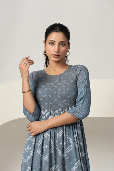 Women's Casual Gray Maxi Dress | Printed A-Line Summer Dress | 3/4 Sleeve Beach Dress