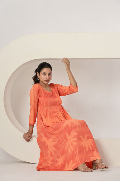 Women's Casual Coral Maxi Dress | Flowy A-Line Summer Dress | Beach Vacation Dress