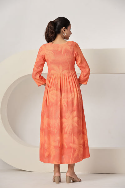 Women's Casual Coral Maxi Dress | Flowy A-Line Summer Dress | Beach Vacation Dress