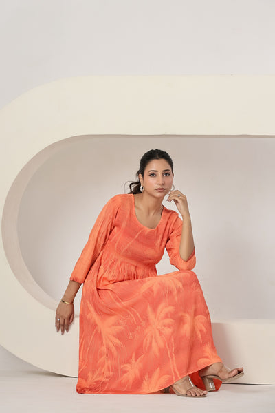 Women's Casual Coral Maxi Dress | Flowy A-Line Summer Dress | Beach Vacation Dress