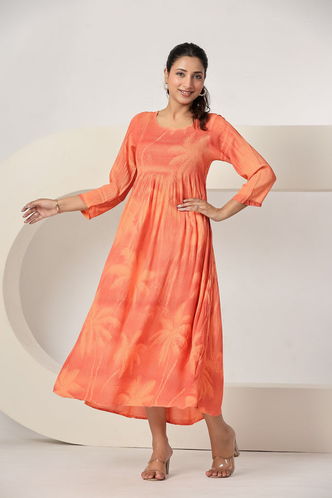 Women's Casual Coral Maxi Dress | Flowy A-Line Summer Dress